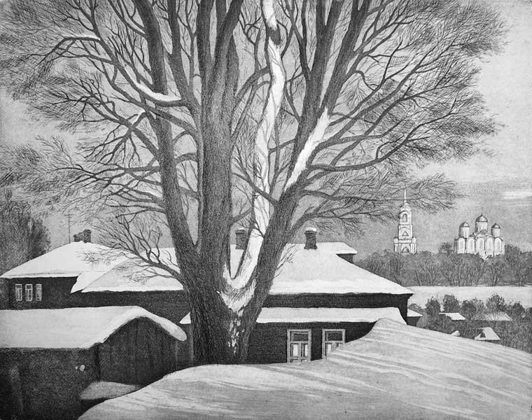Зимний мотив. 1988. Офорт. 39х50